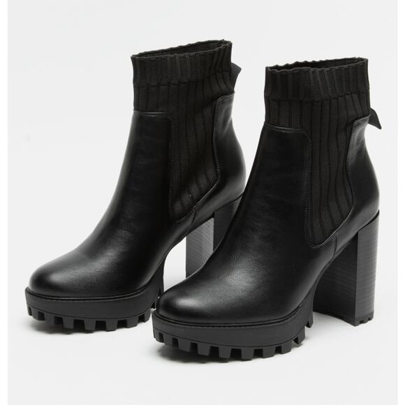Bamboo Lug Sole Women’s Sweater Boots Chunky Platform Black Boots Size 10 - Picture 1 of 8